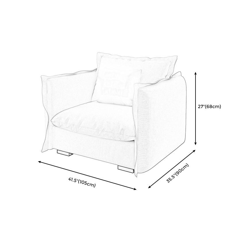 Cotton Blend/ Faux Leather Sofa Off-White Square Arm Couch with Pillows