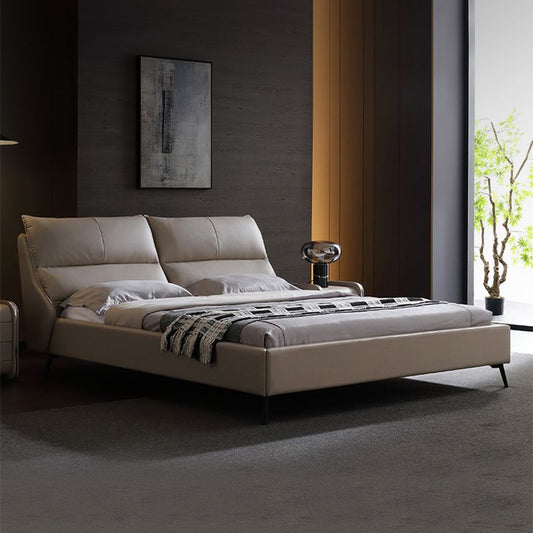 Espresso -Down -Panelbett zeitgenössisches Standardbett mit gepolstertem Kopfteil