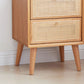 Wicker & Rattan Modern Night Table Solid Wood 2-Drawer Storage Nightstand