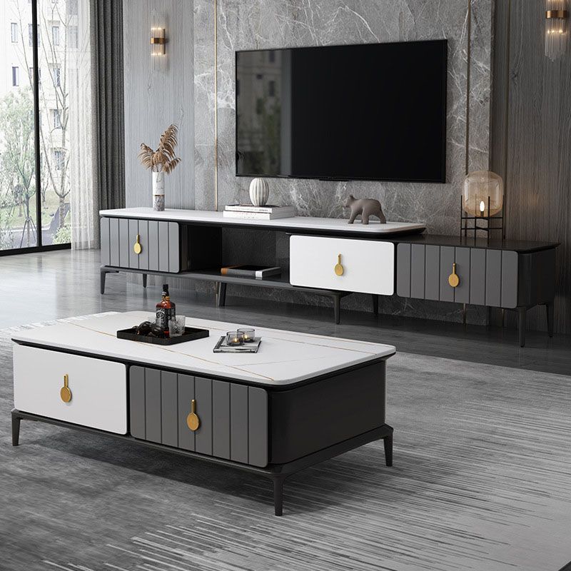 16.5 "3/4の引き出し付きテレビ用のコンテンポラリーテレビコンソールストーントップテレビスタンド