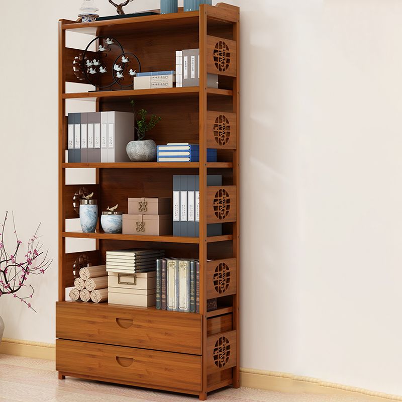 Modern Bamboo Closed Back Shelf Bookcase Floor Brown Book Shelf for Study Room