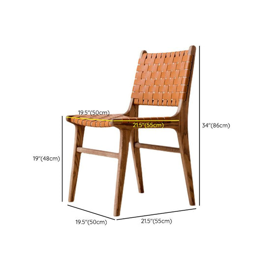 Silla de comedor con brazo sin brazo de cuero de madera sólida