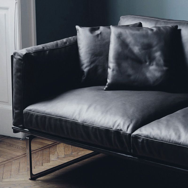 Wooden Genuine Leather Cushions Sofa 31.5"H Contemporary Industrial Square Arm Sofa,Black Clearhalo 'furn' 'furn_sofas' 'Furniture' 'furniture_sofas' 'kitchen' 'kitchen_sofas' 'Living Room Furniture' 'Sofa' 'sofas' 1200x1200_0c21c8ff-d5ed-4638-8631-0e9126c1b874