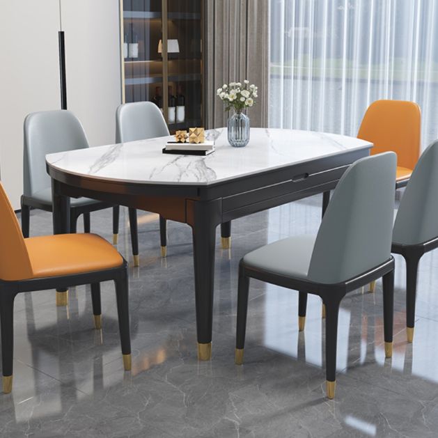 Moderne uitschuifbare eettafel, wit rond stenen tafelblad voor eetkamer