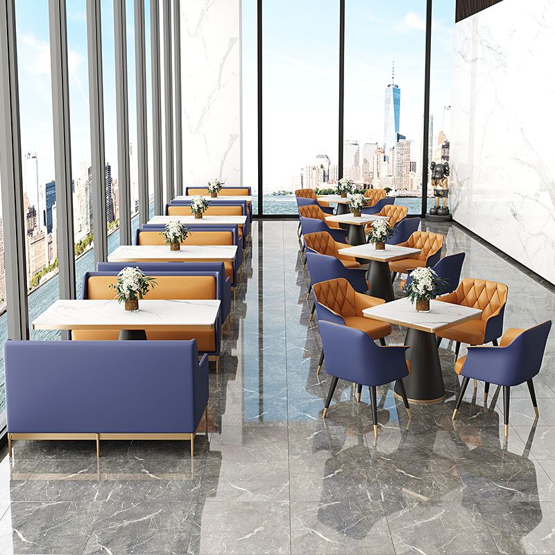 Sillas de comedor de cuero de faux glamoroso sillas de metal para uso de restaurantes