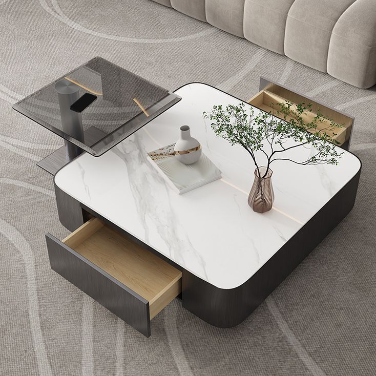 Square Slate Coffee Table Set Contemporary 2 Drawers Cocktail Table Clearhalo 'Coffee & Accent Tables' 'Coffee Tables' 'coffee_tables' 'furn' 'furn_coffee_tables' 'Furniture' 'Living Room Furniture' 1200x1200_0c27e34f-dc99-4055-92e7-e836b93fe2e8