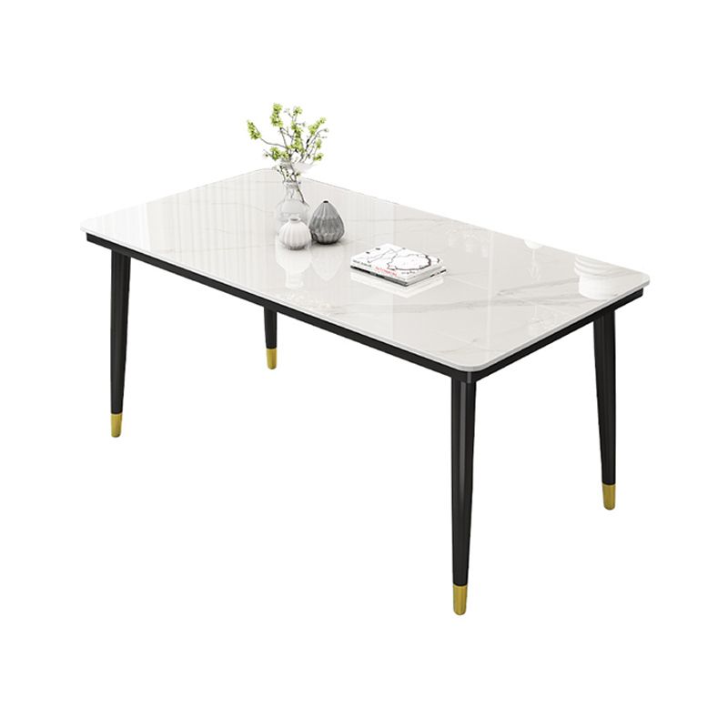 Rectangle Stone Top Dining Table Glam Style Kitchen Dining Table with Metal Legs