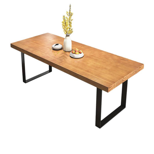 Modern vaste houten tafel rechthoek eettafel met metalen dubbele voetstukbasis