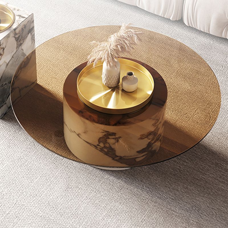 Round No Distressing Coffee Table Glass Pedestal Tropical Single Coffee Table Clearhalo 'Coffee & Accent Tables' 'Coffee Tables' 'coffee_tables' 'furn' 'furn_coffee_tables' 'Furniture' 'Living Room Furniture' 1200x1200_0c332170-2191-4c12-a113-13c6d9bd55e9
