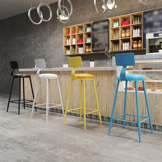 Modern Armless Backrest Counter Stool Iron Dessert Shop Bar Stool with Leather Cushion Clearhalo 'Bar Furniture' 'Bar Stools' 'bar_stools' 'furn' 'furn_bar_stools' 'furniture_bar_stools' 'Kitchen & Dining Furniture' 'kitchen&dining_furn' 'kitchen' 'kitchen_furn' Furniture' 1200x1200_0c380cbe-0246-4d4f-b82c-c0abe295d710