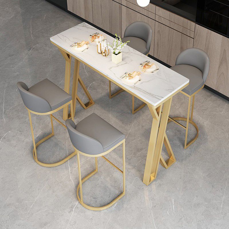Glam Gold Steel Bar Dining Table with White Faux Marble Top Rectangle Indoor Bistro Table Clearhalo 'Bar Furniture' 'Bar Tables' 'bar_tables' 'furn' 'furn_bar_tables' 'Furniture' 'furniture_bar_tables' 'Kitchen & Dining Furniture' 1200x1200_0c3a20c2-9290-41dc-bde6-ed3da155db4f