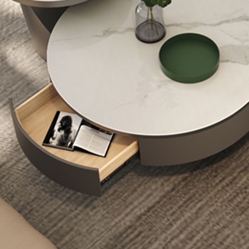 Round Pedestal Coffee Table Glam Stone Cocktail Table with 2 Drawers Clearhalo 'Coffee & Accent Tables' 'Coffee Tables' 'coffee_tables' 'furn' 'furn_coffee_tables' 'Furniture' 'Living Room Furniture' 1200x1200_0c3d62fb-39c9-42f0-ba71-68d241dcb721