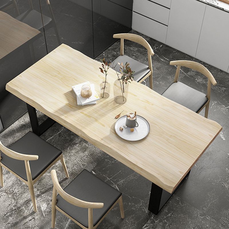 Rectangle Solid Wood Table Modern Dining Table with Metal Base and Double Pedestal for Restaurant Clearhalo ' dining_table' 'Dining Tables & Seating' 'Dining Tables' 'Furniture' 'furniture_dining_table' 'Kitchen & Dining Furniture' 'kitchen&dining_furn' 'kitchen' 'kitchen_dining_table' 1200x1200_0c416f11-b09d-495a-9192-36c603af7777