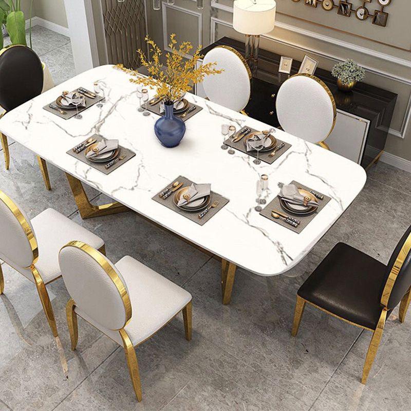 Glam Style Dining Room Dinner Table Gold Base Luxury Dining Table Clearhalo 'Dining Tables & Seating' 'Dining Tables' 'dining_table' 'furn' 'furn_dining_table' 'Furniture' 'Kitchen & Dining Furniture' 1200x1200_0c430062-7cce-4e12-867e-7266b3361114
