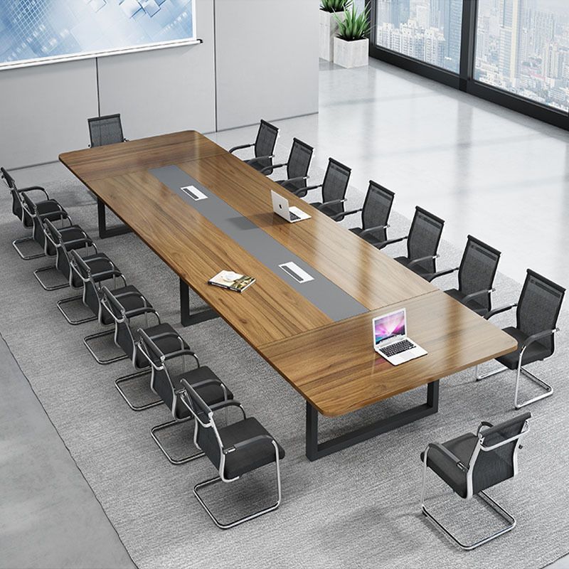 工業スタイルの台座ライティングデスクカーブドケーブル管理オフィスデスク