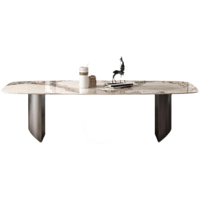 Industrial Rectangle Dining Table Sintered Stone Table with Metal Legs for Kitchen Clearhalo 'Dining Tables & Seating' 'Dining Tables' 'dining_table' 'furn' 'furn_dining_table' 'Furniture' 'Kitchen & Dining Furniture' 1200x1200_0c4794c2-311f-4bbc-860f-867df4348d79