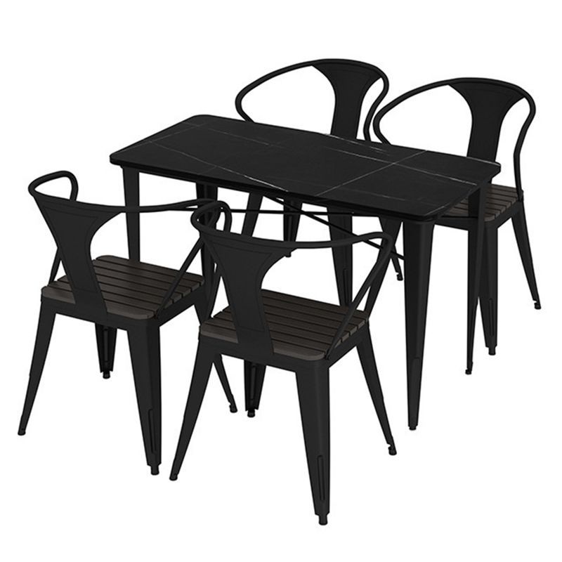 Table de tabouret de bar Glam Table de bar en pierre noire avec 4 pieds en métal