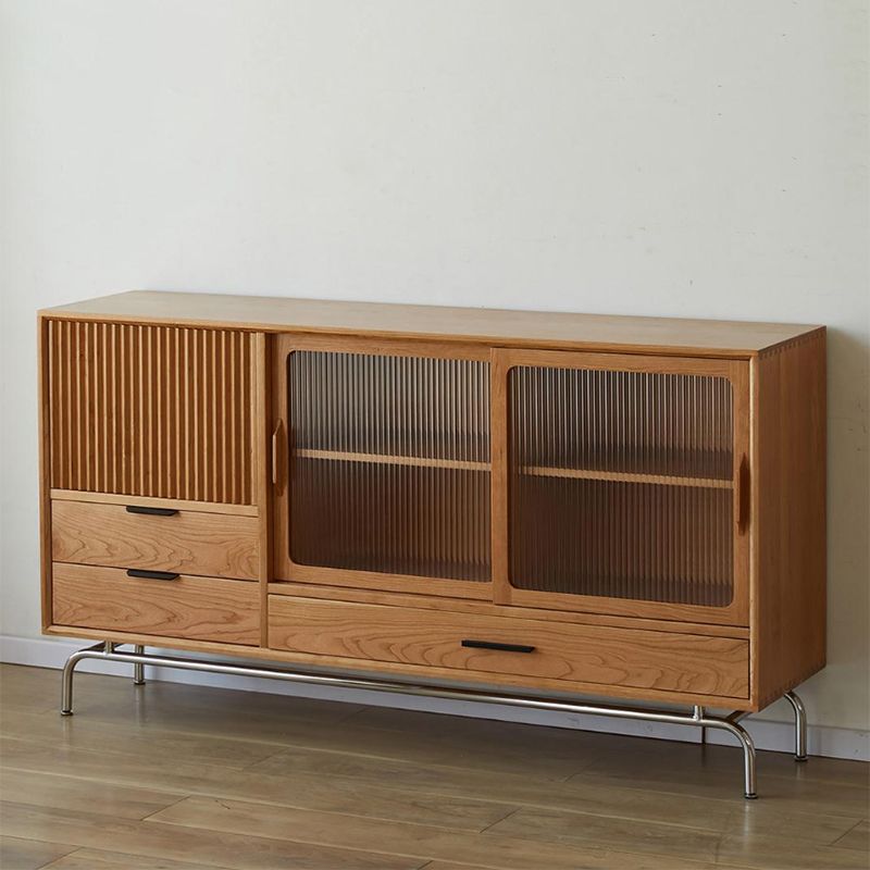 Contemporary Glass Doors Display Stand Pine Storage Cabinet for Dining Room Clearhalo 'Display & China Cabinets' 'display_china_cabinets' 'furn' 'furn_display_china_cabinets' 'Furniture' 'Kitchen & Dining Furniture' 1200x1200_0c4ecba3-dddc-42ca-8479-bca1d3818a33