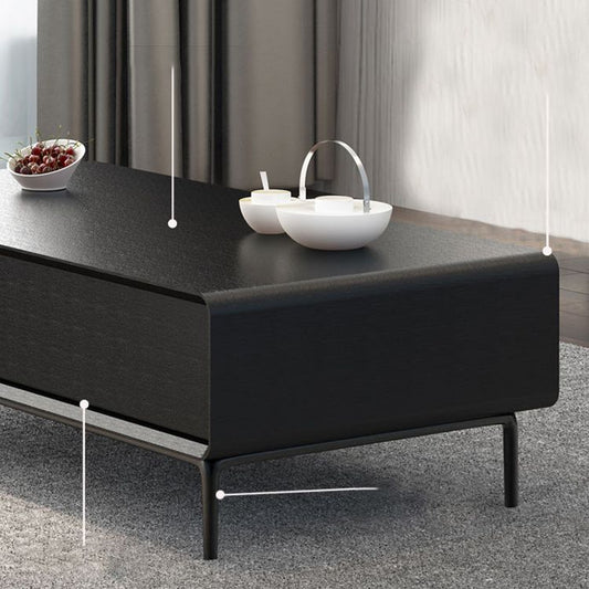 Rectangular Metal 4 Legs Base Design Wooden Table with Drawer Coffee Table