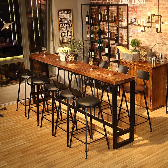 Solid Wood Top Bar Dining Table Industrial Bar Dining Table with Black Base Clearhalo 'Bar Furniture' 'Bar Tables' 'bar_tables' 'furn' 'furn_bar_tables' 'Furniture' 'Kitchen & Dining Furniture' 1200x1200_0c5194be-5845-4dad-a7b4-e1ca8cf51744