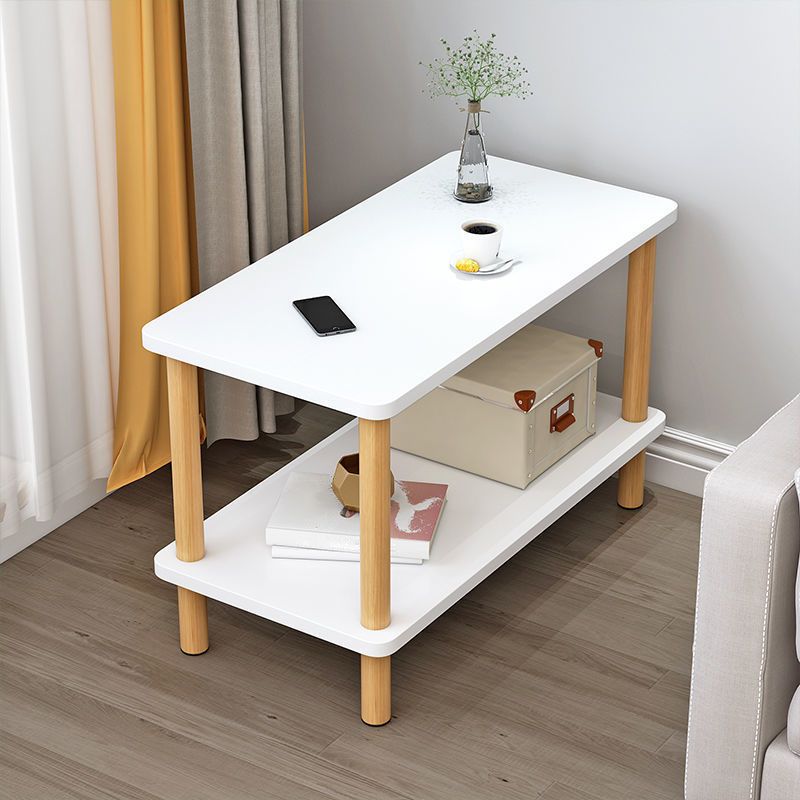 Scandinavian Style Wooden Side Table Double Tier End Table Concrete Sofa Side Accent Table