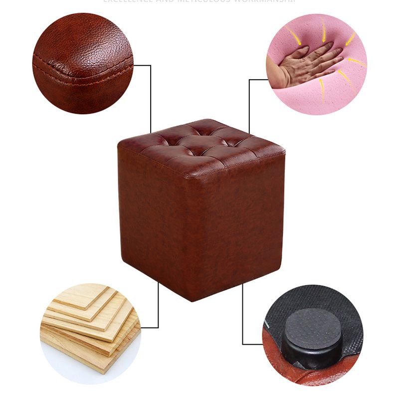 Modern Ottoman Cube Tufted Solid Color Leather Ottoman in Living Room