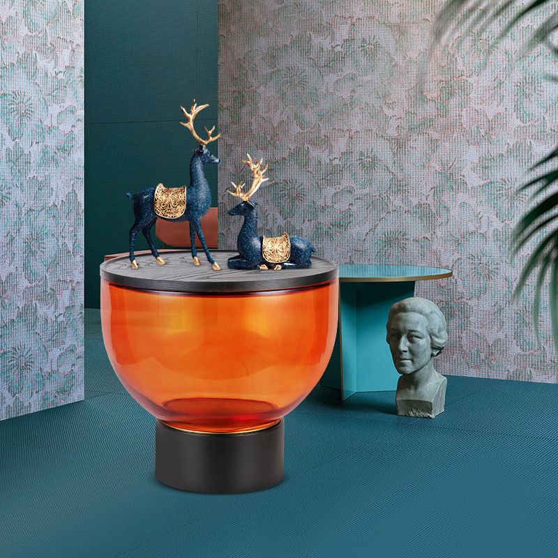 Zeitgenössischer runder Glas Couchtisch mit Sockelbasis -Cocktailtisch