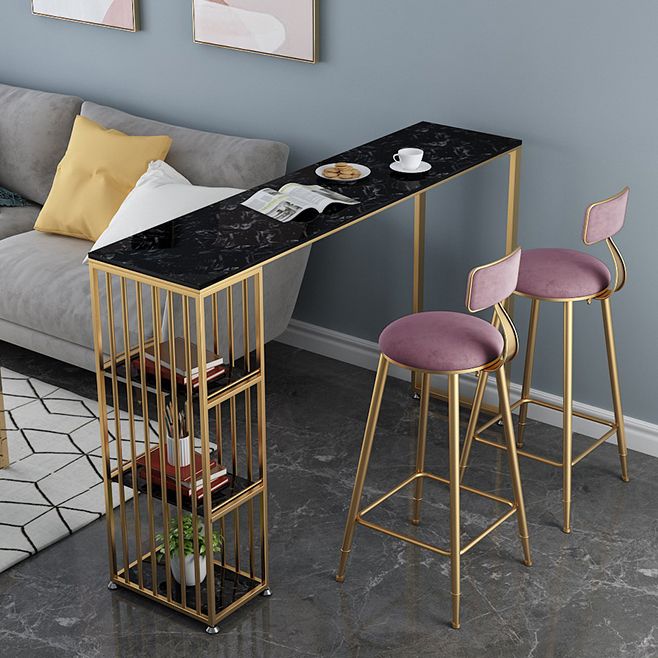 Tavolo da barra in marmo rettangolare tavolo da barre industriale con doppio piedistallo in oro