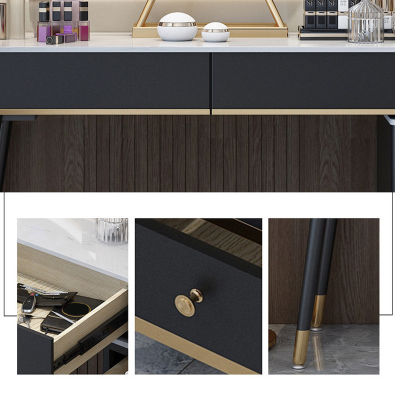 Glam Vanity Dressing Table Set with 5 Storage Drawers in Black