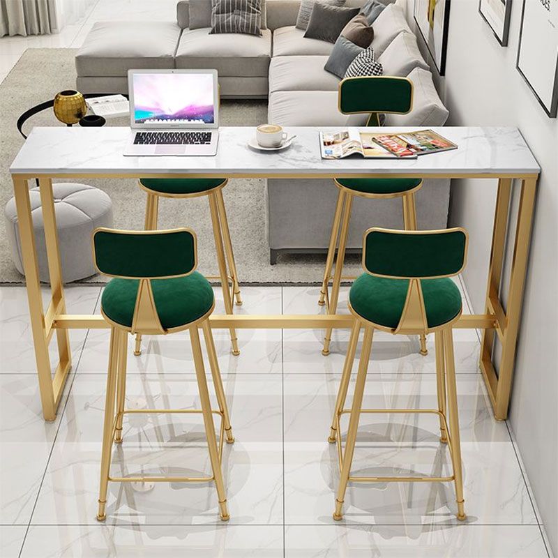 Glam Rectangle Faux Marble Bistro Table Indoor Iron Bar Dining Table with Trestle Pedestal Clearhalo 'Bar Furniture' 'Bar Tables' 'bar_tables' 'furn' 'furn_bar_tables' 'Furniture' 'furniture_bar_tables' 'Kitchen & Dining Furniture' 1200x1200_0c6a6848-4492-4a89-a3ea-56288621a2d0