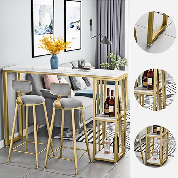 Glam 1/3 Pieces Bar Table Set Rectangle Stone Counter Table with High Stools for Cafe Clearhalo 'Bar Furniture' 'furn' 'furn_home_bar_bar_sets' 'Furniture' 'Home Bars & Bar Sets' 'home_bar_bar_sets' 'Kitchen & Dining Furniture' 1200x1200_0c6ebebf-8a83-4899-9104-d27e20c7feb7