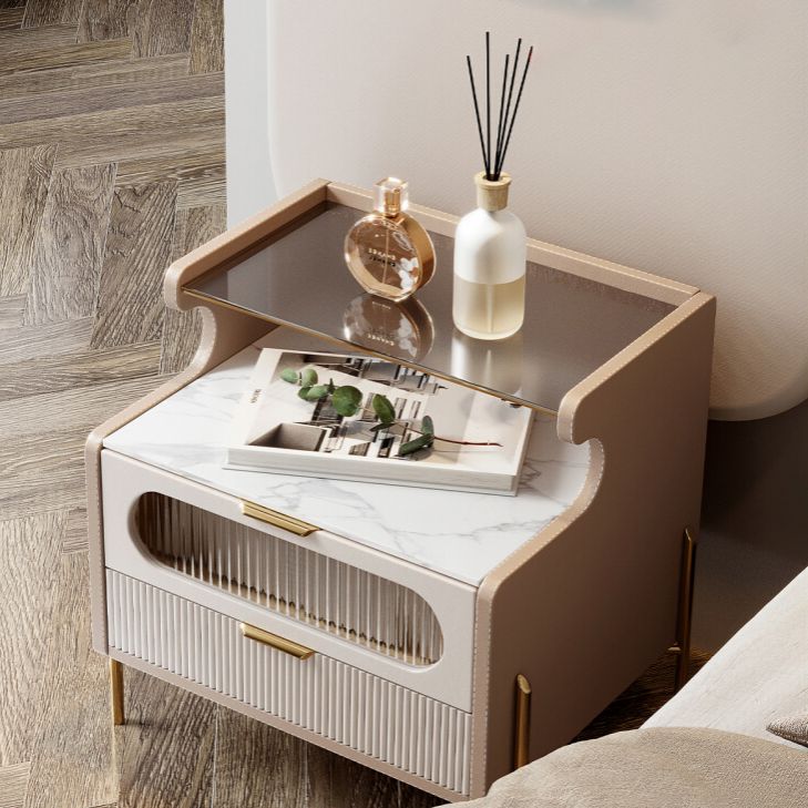 Nightand en faux cuir contemporain 21,65 "Tall 2 - Tiroir de nuit