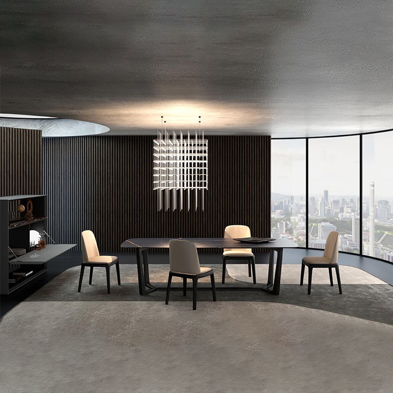 Table noire industrielle pour la table à manger rectangle du restaurant avec base de chevalet