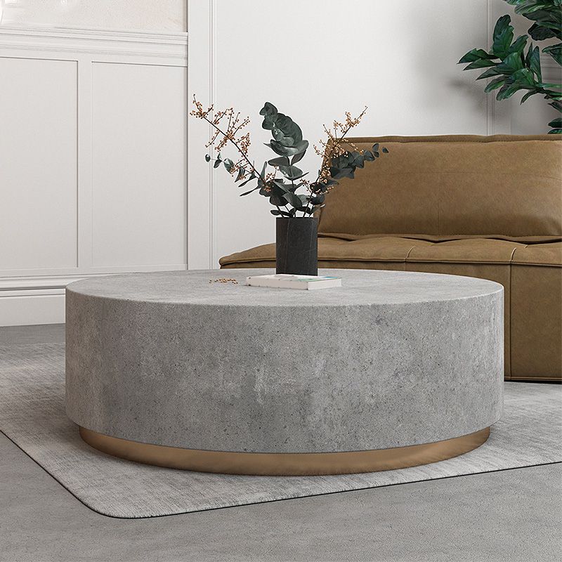 Drum Base Design Black/grey Faux Concrete Top Metal Base Round Coffee Table Clearhalo 'Coffee & Accent Tables' 'Coffee Tables' 'coffee_tables' 'furn' 'furn_coffee_tables' 'Furniture' 'Living Room Furniture' 1200x1200_0c73f837-7078-4fd3-939f-7a3a00a19267