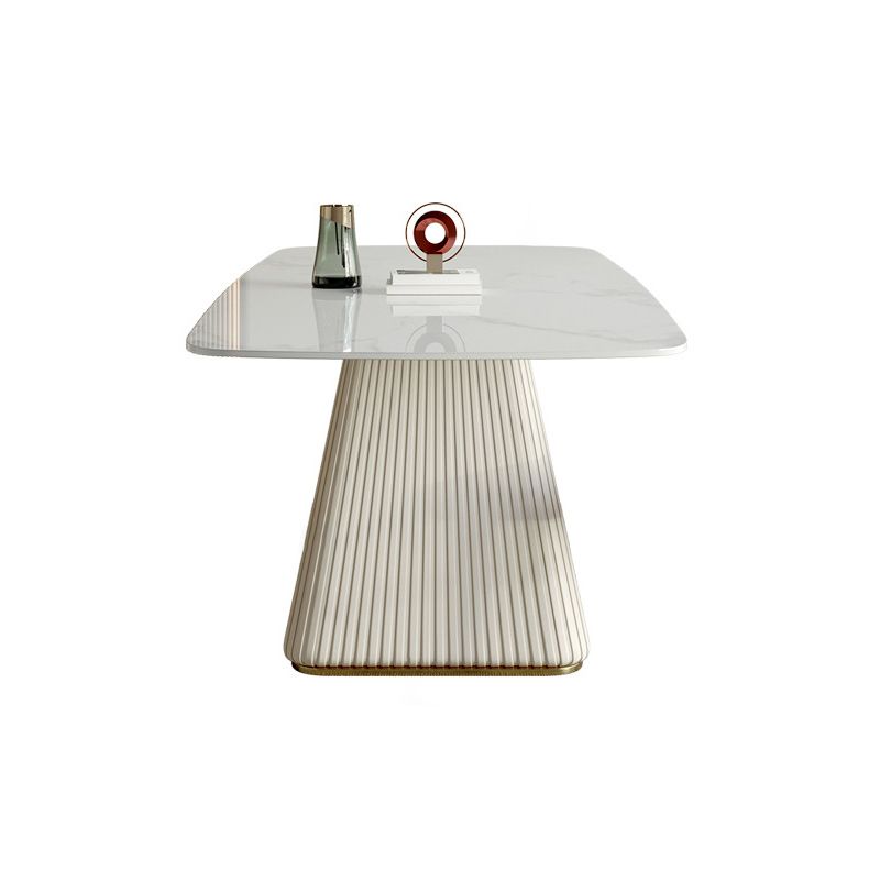 Mesa de comedor de comedor superior de piedra con base de pedestal en blanco