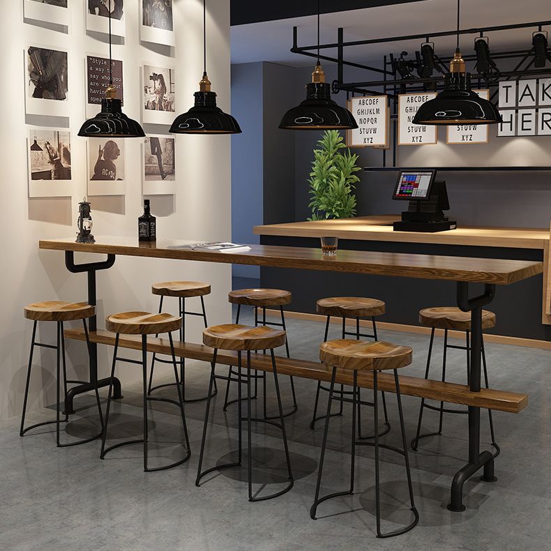 Brown Industrial Style Bar Table Pine Wood Milk Tea Shop Casual Bar Table Clearhalo 'Bar Furniture' 'Bar Tables' 'bar_tables' 'furn' 'furn_bar_tables' 'Furniture' 'furniture_bar_tables' 'Kitchen & Dining Furniture' 1200x1200_0c7bd1f3-29e2-4860-8b17-69c9d9afaa41