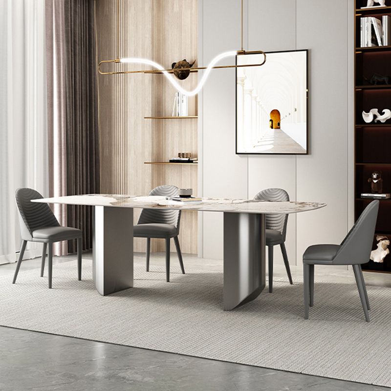Luxury Double Pedestal Dining Table Sintered Stone Fixed Home Desk