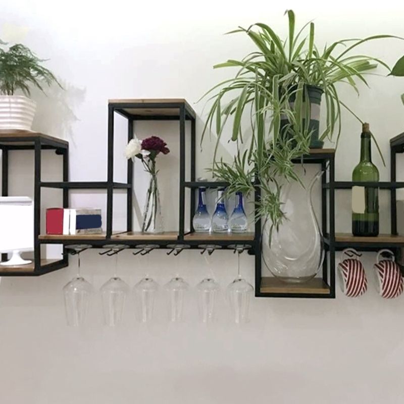 Industrial Metal Wine Holder Rack Wall Mounted Wine Jail with Shelf