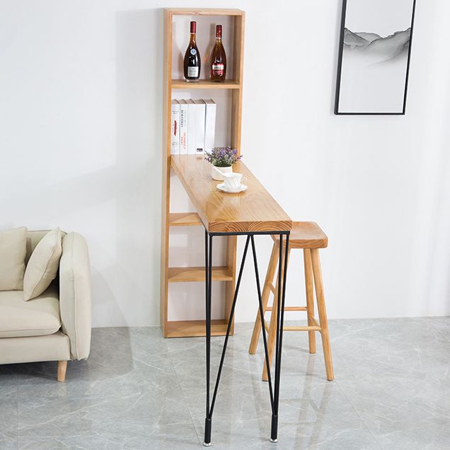 Mesa de bar rectangular, mesa moderna de madera maciza con altura y estantes