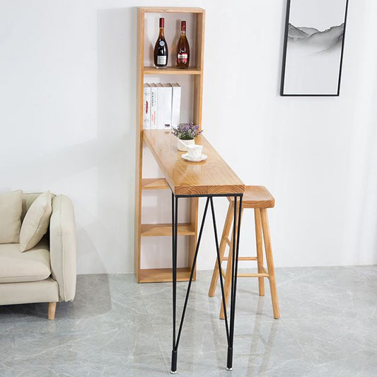Rectangle Bar Table Modern Solid Wood Bar Height Table with Shelves