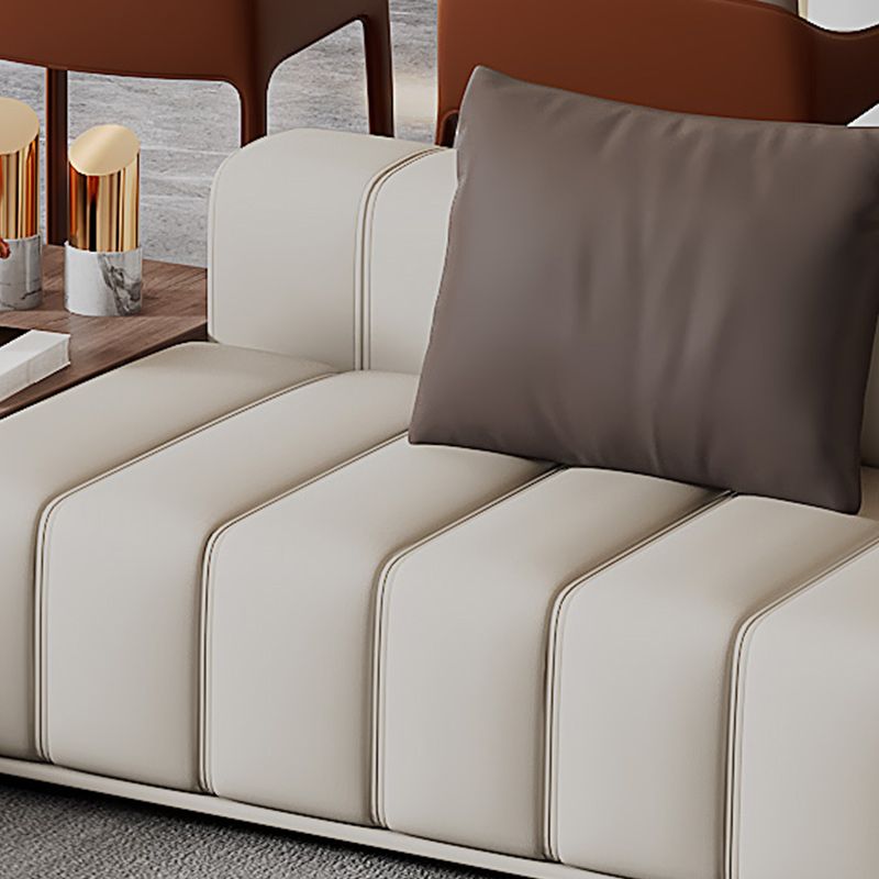 Genuine Leather Sofa with Pillows 24" H Square Arm Sofa in Beige and Brown Clearhalo 'furn' 'furn_sectionals' 'Furniture' 'Living Room Furniture' 'Sectionals' 1200x1200_0c7f4f27-ac39-4b55-98fe-e54bb6b8f919