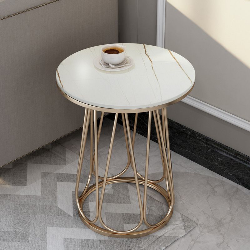 Frame Steel Tube Base Designed with Round Table Top Made of Rock PlateSide Table