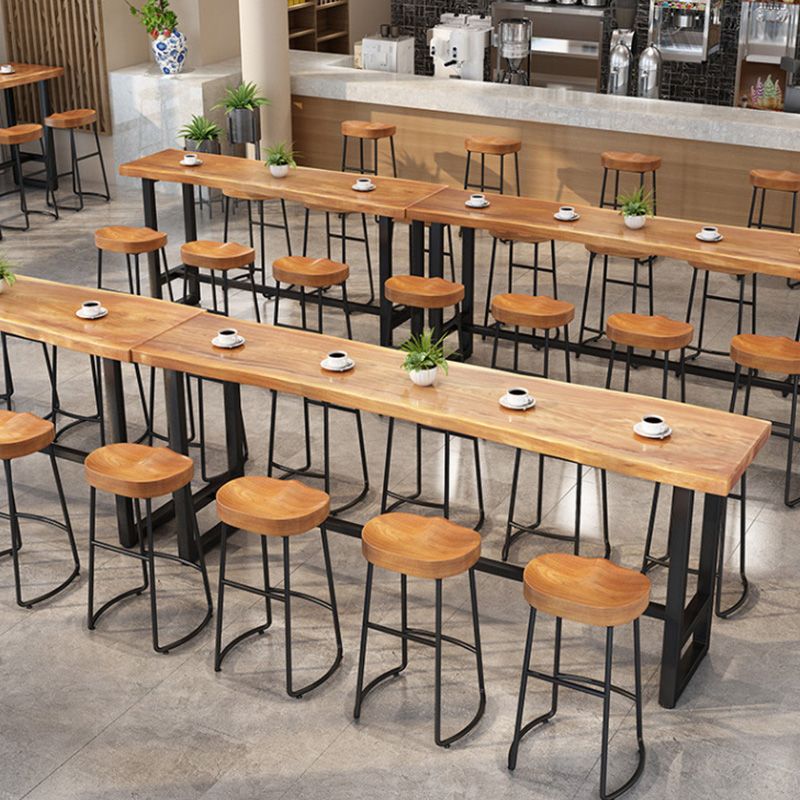 Glam Metal Base Bar Table Black Iron Solid Wood Pub Table for Patio