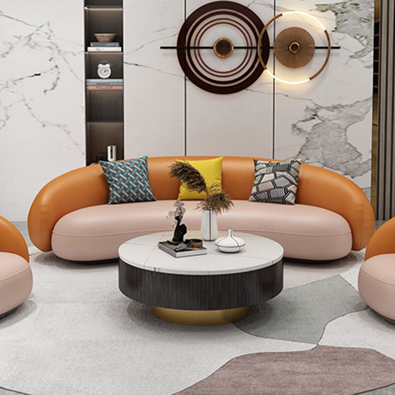 Orange Faux Leather Curved Sofa Contemporary Armless Sofa for Living Room