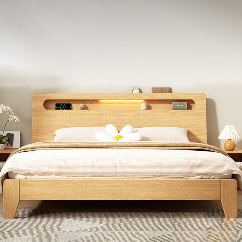 Letto a pannello in legno massiccio naturale con letto di testiera standard con ripiani