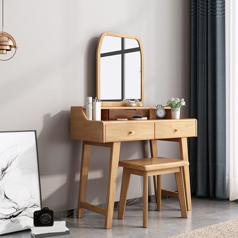 Mesa de tocador espejo escandinavo y taburete con 2 cajones