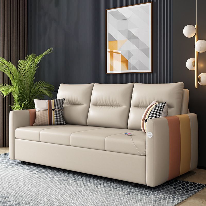 フェイクレザーソファ染色抵抗性縫製枕バックソファベッドライトブラウン