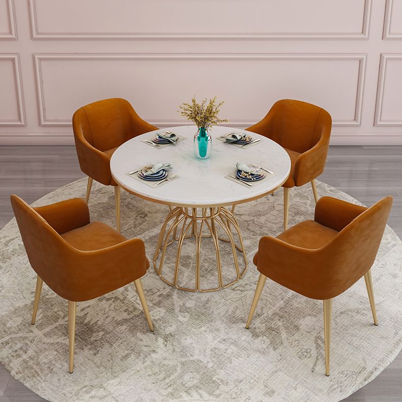 Mesa de comedor blanca redonda de mesa de lujo tradicional con marco de oro