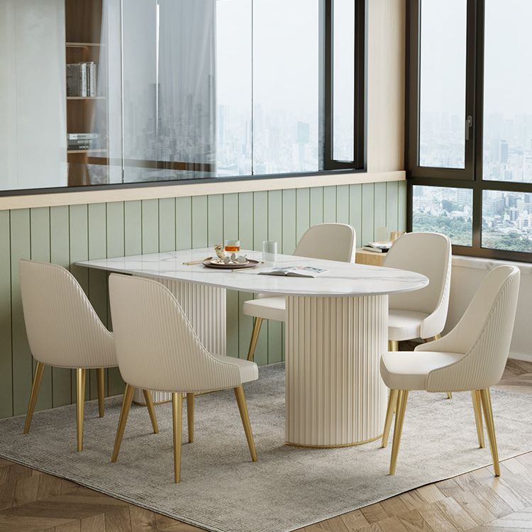 Tavolo da sala da pranzo in forma gratuita di lusso in pietra sinterizzata a doppio piedistallo