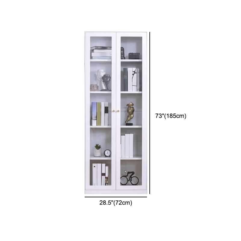 Modern Style Metal Bookshelf White Close Back Bookcase with Door for Home Office